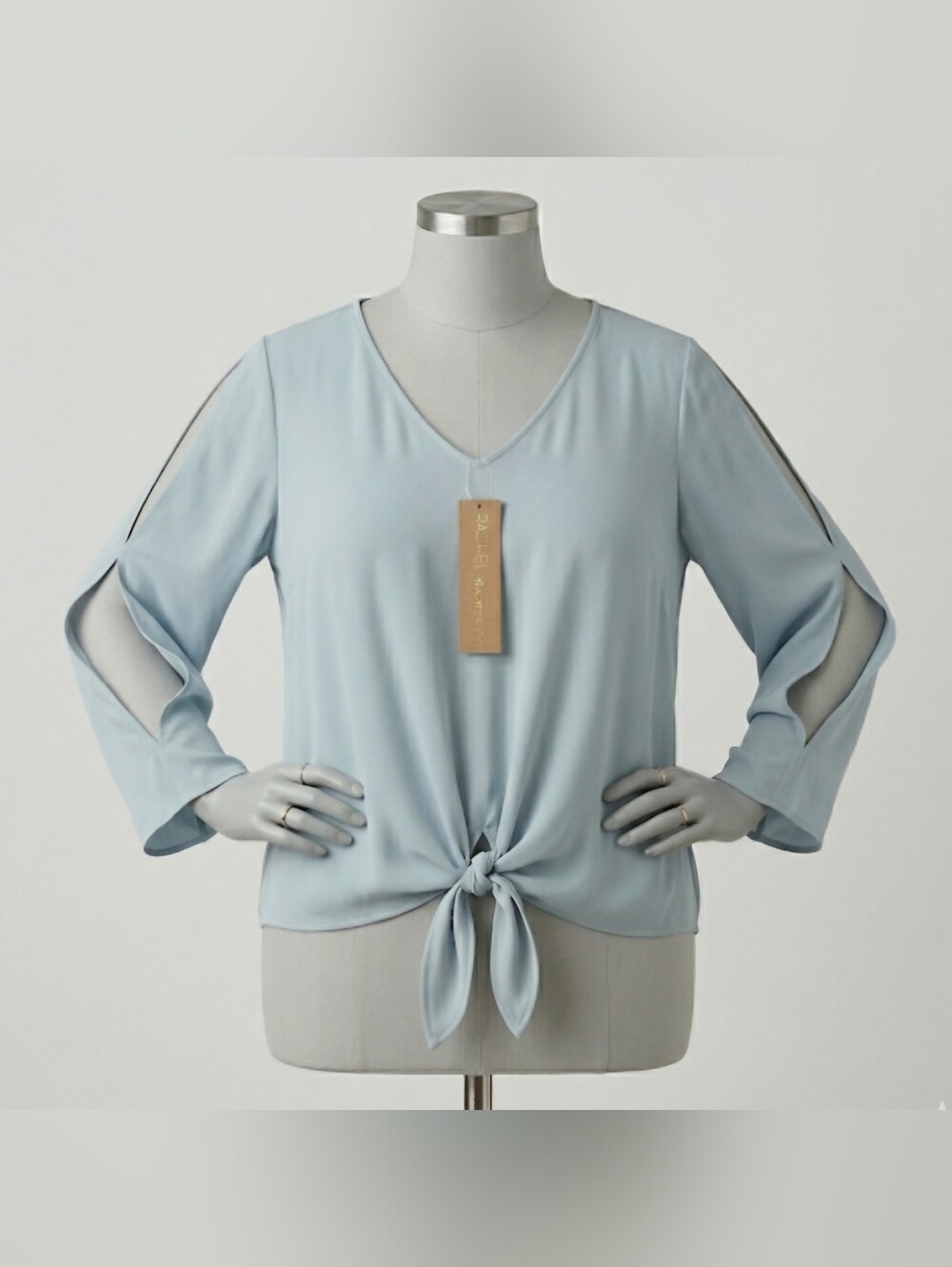 NEW Rachel Rachel Roy Blue Tie-Front Cold Shoulder Open Long Sleeve Blouse  2X - Picture 3 of 12